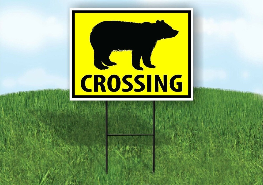 BEAR CROSSING XING YELLOW Plastic Yard Sign ROAD SIGN with Stand