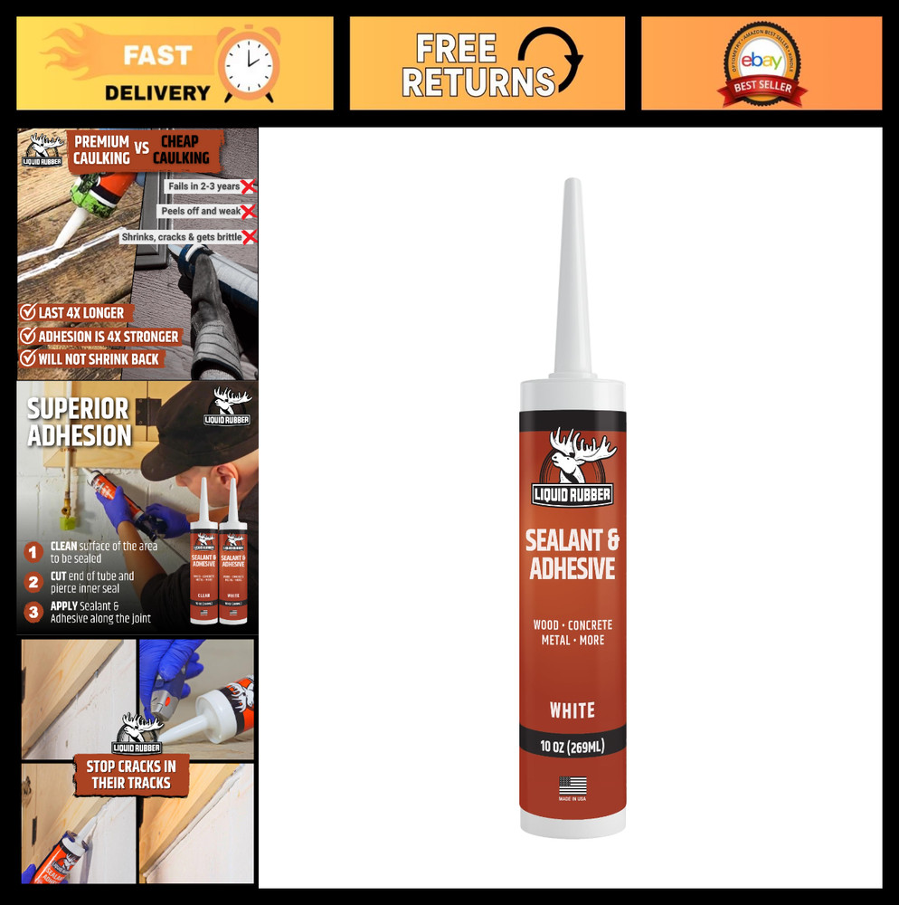 Liquid Rubber Caulk – Waterproof Hybrid Adhesive Sealant, White, 1 Pack, 10oz