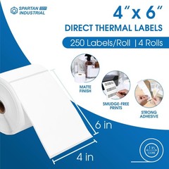 Spartan Industrial – 4″ X 6″ Direct Thermal Labels (1000 Count, 4 Rolls) – Pr…
