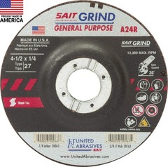 United Abrasives 20063 A24R Grinding Wheel Type 27 4 1/2″ x 1/4″ x 7/8″ 25PK