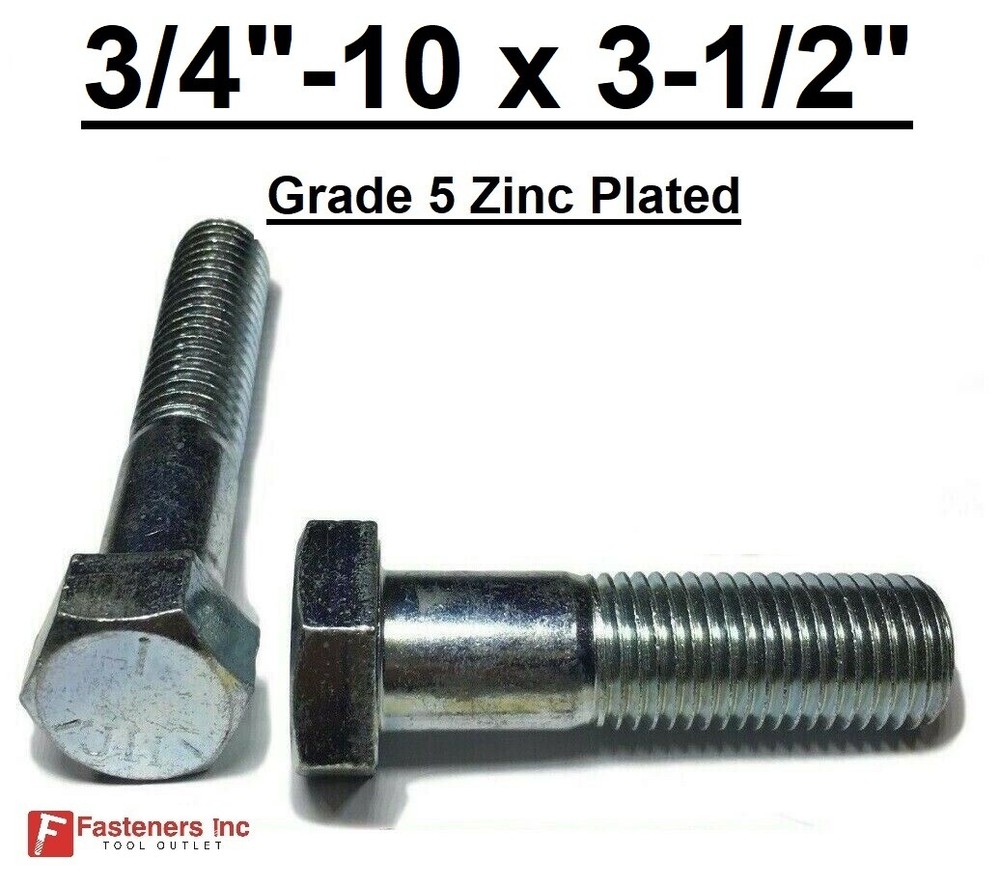 3/4-10 x 3-1/2″ Hex Bolt Zinc Plated Grade 5 Cap Screw Coarse Partial Thread