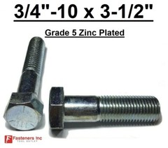 3/4-10 x 3-1/2″ Hex Bolt Zinc Plated Grade 5 Cap Screw Coarse Partial Thread