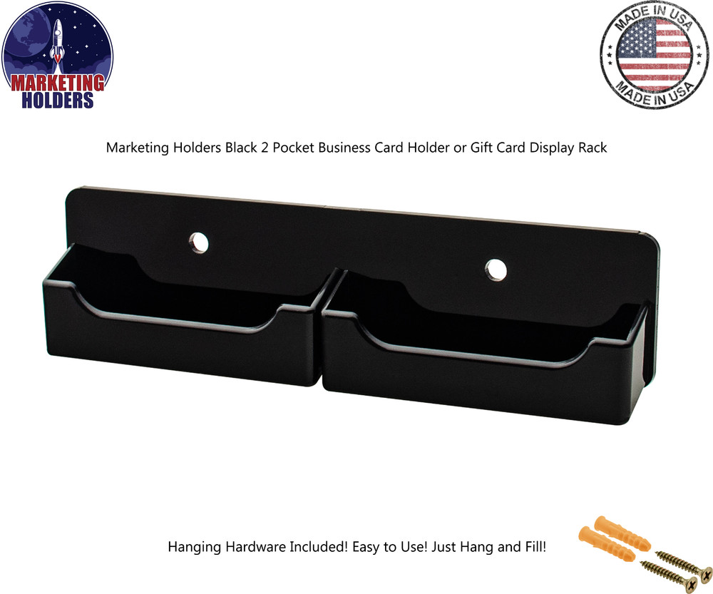 Black 2 Pocket Horizontal Business Card Holder Wall Mount Hanging Acrilyc