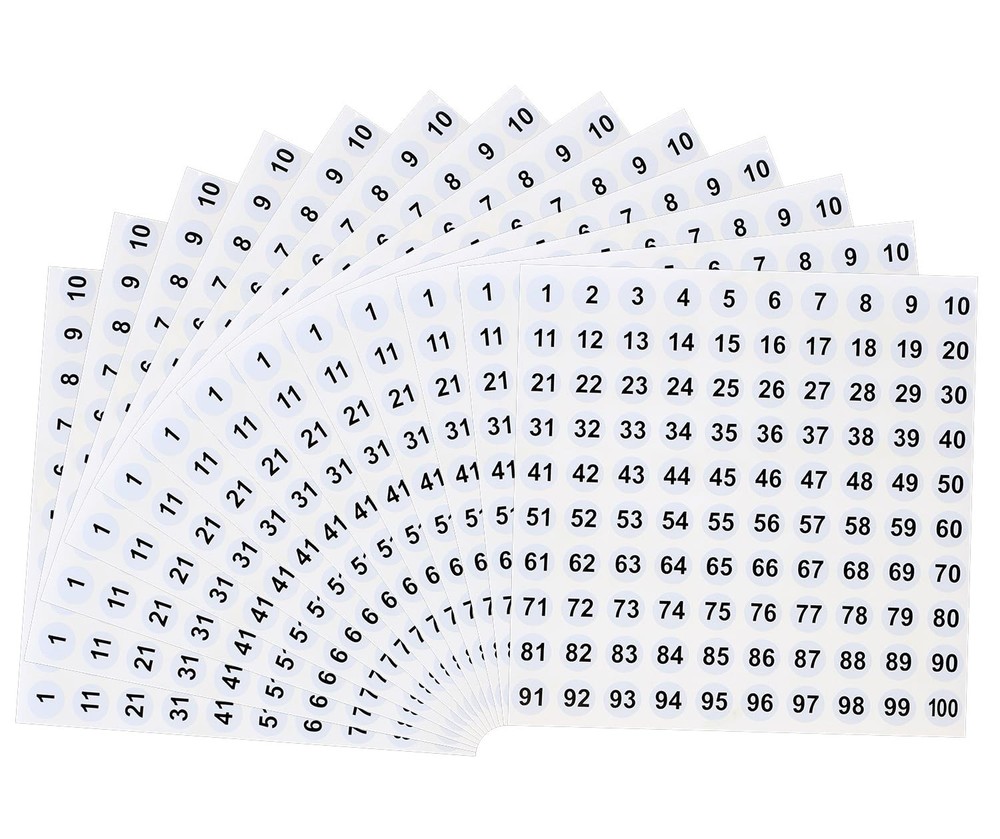 Mini Skater 25 Sheets 1 to 100 Vinyl Consecutive Number Stickers Small Round Inv