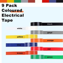 Romeda 9 Pack Coloured Electrical 10 meters x 18 cm x 1.8 cm, Mix Colors