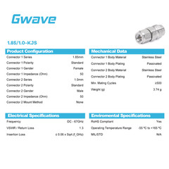 1.85mm Female to 1.0mm Male Adapter, DC – 67GHz