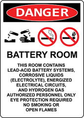 DANGER BATTERY ROOM THIS ROOM CONTAINS LEAD-ACID | Adhesive Vinyl Sign Decal