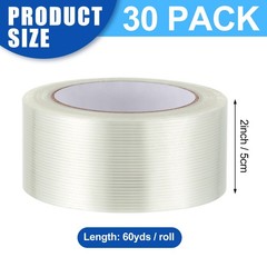 30 Rolls Strapping Tape Bulk 2 Inch X 60 Yards 5.5 Mil Fiberglass Filament Ta…