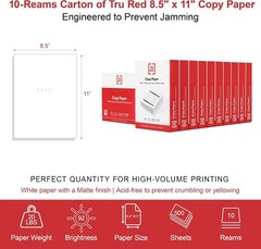 8.5″ x 11″ white Copy printer Paper 20 lbs. 92 Brightness 5000 sheets 10 Reams