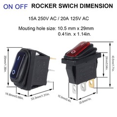 3 PCS Waterproof 110V 120V AC Rocker Switch Red Light SPST 3 Pins On Off