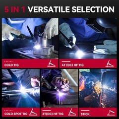 ARCCAPTAIN iControl TIG205 Pro 5 In 1 Cold Spot Stick/TIG Welder with Foot Pedal