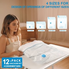 Vacuum Seal Bags for Clothing Travel, 12 Pack Vacuum Storage Bags for Clothes…