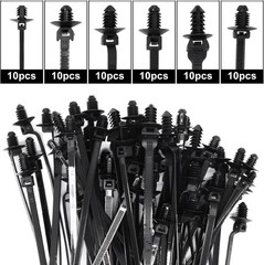 60PCS Push Mount Zip Ties Nylon Wire Harness Cable Clips Automotive Black 6 Type