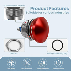 Red Mushroom Head Momentary Push Button Switch IP65 Waterproof 12V 24V 110V 250V