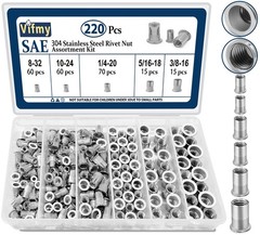 Stainless Steel Rivet Nut Assortment SAE Rivnut Kit 220 Pcs