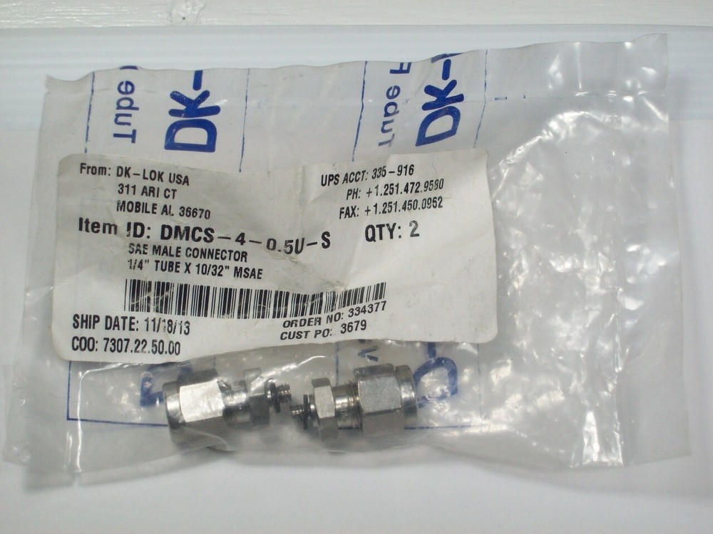 2- DK-LOK Stainless Steel Male Connectors, 1/4″ Tube x #10-32 SAE, DMCS-4-0.5-S
