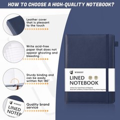 Winkooy Lined Journal Notebook, 366 Pages, 100Gsm Leather Hardcover Blue