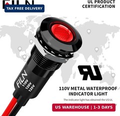 2PCS 12mm (1/2″) Red LED indicator Light Waterproof Metal Signal Lamp 110V 120V