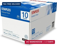 Staples Multipurpose Copy Printer Paper, 20 lb, 8.5 x 11 Inches, 10 Reams, 94 Br