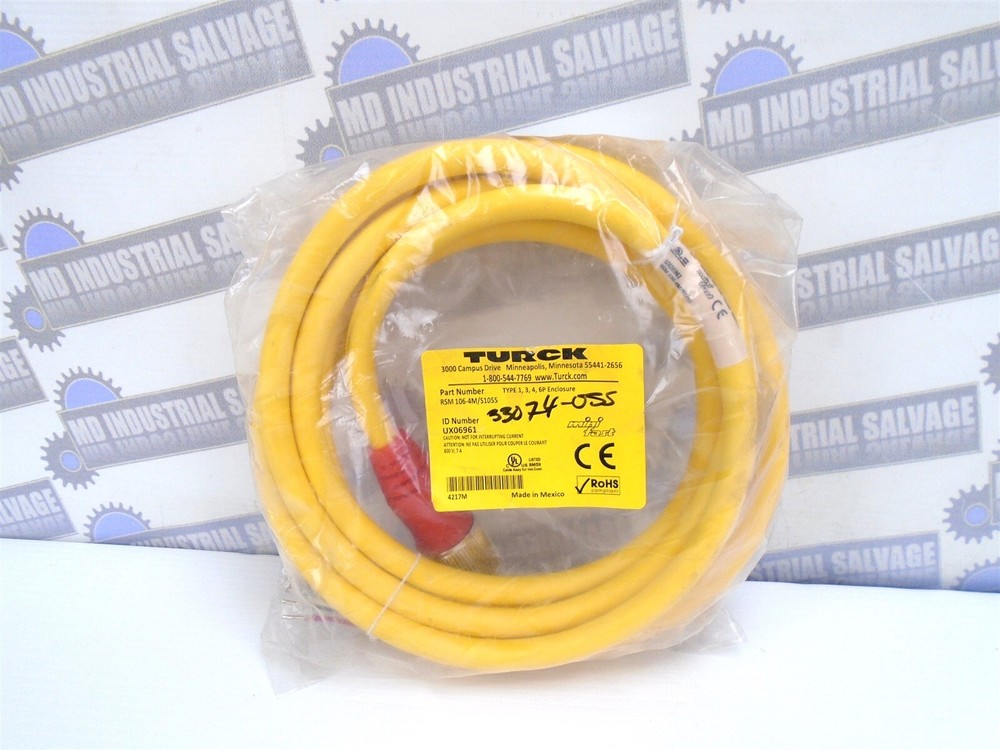 TURCK – RSM 106-4M/S1055 – 4M(13ft) – 600V – 1-1/8″ Male 10-Pin to Bare Wire NEW