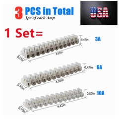 1-4Sets 12 Way Barrier Screw Terminal Block Wire Connection Connector 3A 6A 10A
