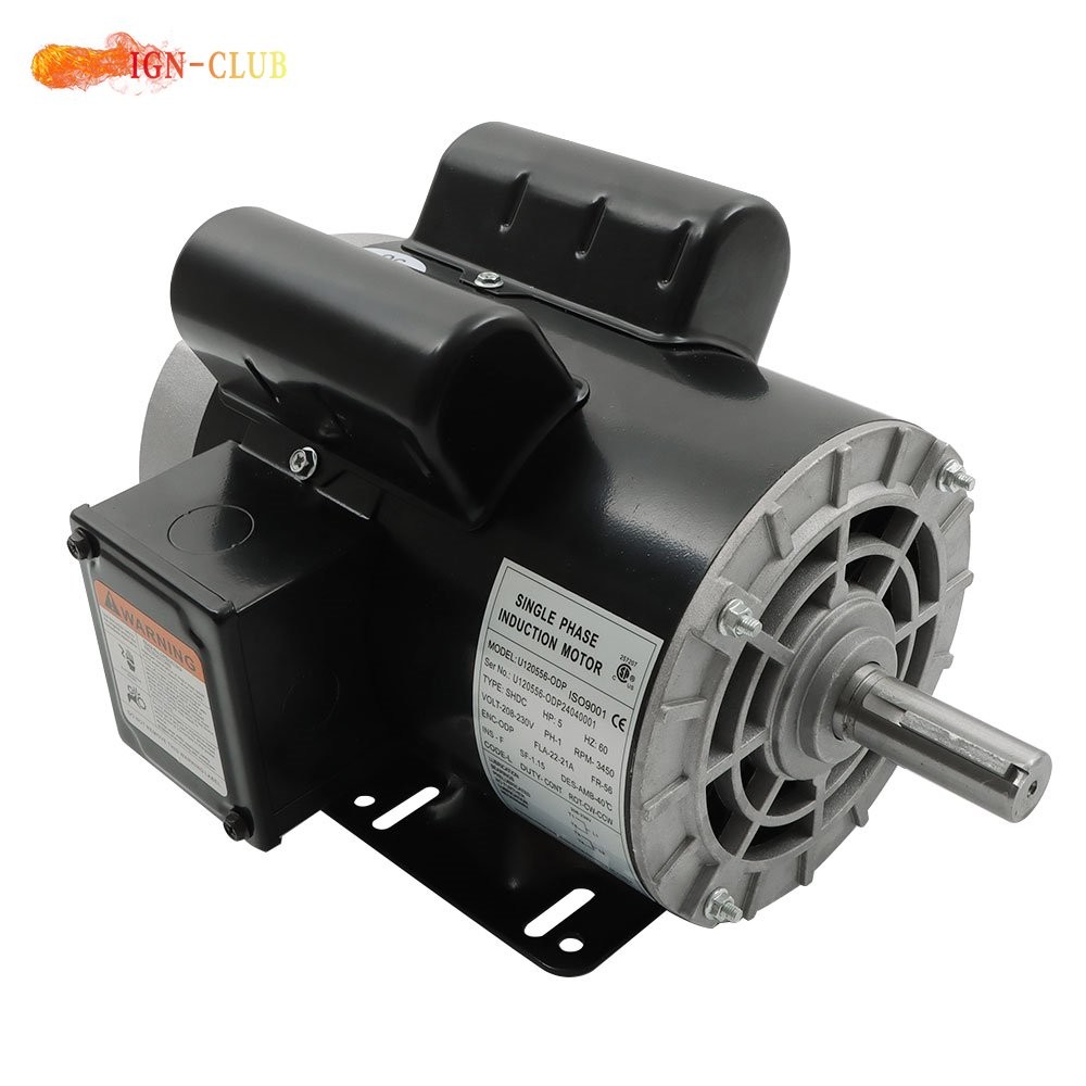 5HP Electric Motor 3450RPM 1 Phase 208V-230V 5/8″ Shaft 56 Frame CW/CCW