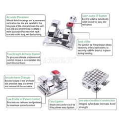 AZDENT Dental Orthodontic MIM Monoblock Brackets Brace Mini MBT/Roth Hooks 345