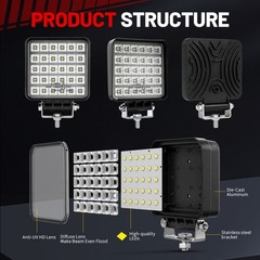 4PCS 240W LED Work Light Truck Offroad Tractor Flood Lamp 12V-24V Square 4inch