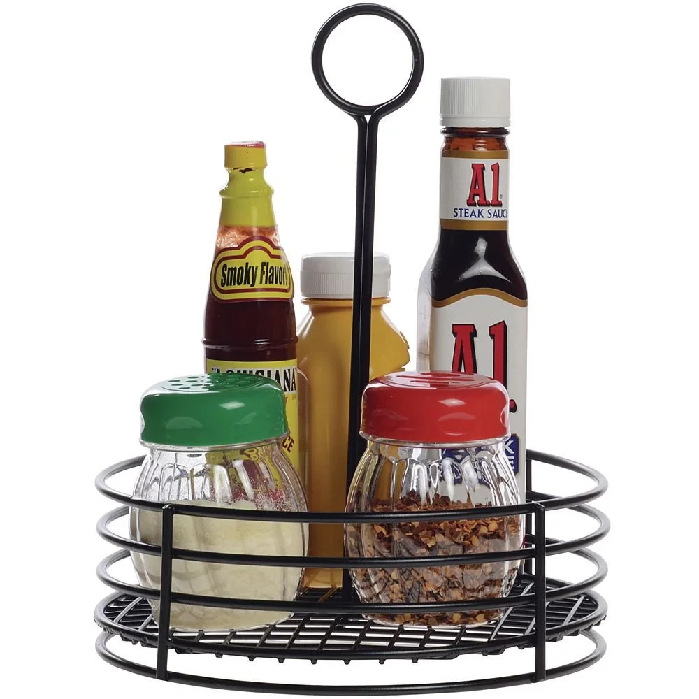 Hubert Tabletop Condiment Caddy Black Metal- 7 1/2″ Dia x 9 1/2 H