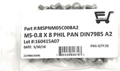 (25) M5-0.8 x 8 Stainless Steel Phillips Pan Head Machine Screw DIN7985 A2 M5x8