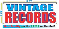 VINTAGE RECORDS Banner Sign NEW 2×5 for Thrift Store or Resale Music Shop