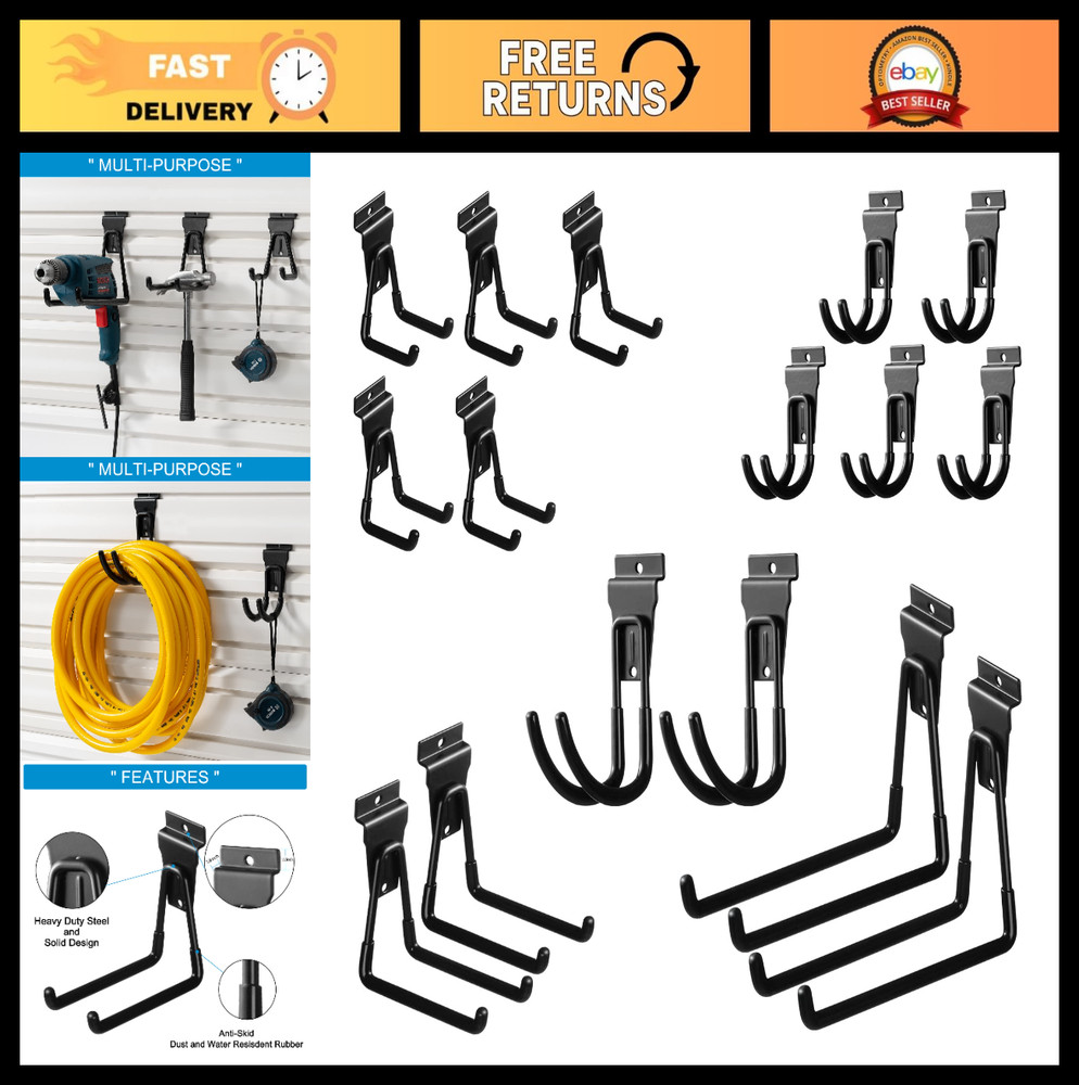 16 Pack Heavy Duty Slatwall Hooks – Garage Storage Accessories, Wall Hangers