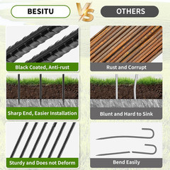 24 Inches J Hook Rebar Stakes (16-Pack), Extra Long Garden Stakes with Chisel Po
