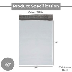 200 19×24 Poly Mailers Envelopes Shipping Quality Mailer Bags 2 Mil 19″ x 24″