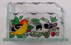 Eagle Bird Wildlife Art Glass Desktop Business Card Holder Joan Baker Retired