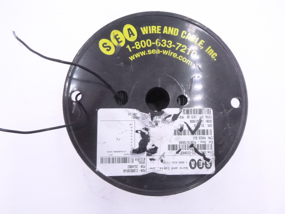 1035′ PTFE Insulated Hook Up Wire Type EE Extruded Black 19 Stranded 18AWG