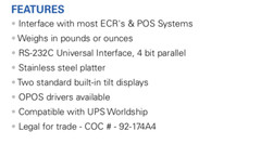 Open Box CAS PD-2Z POS Interface Scale, NTEP, Pounds, Ounces, PD2, USB