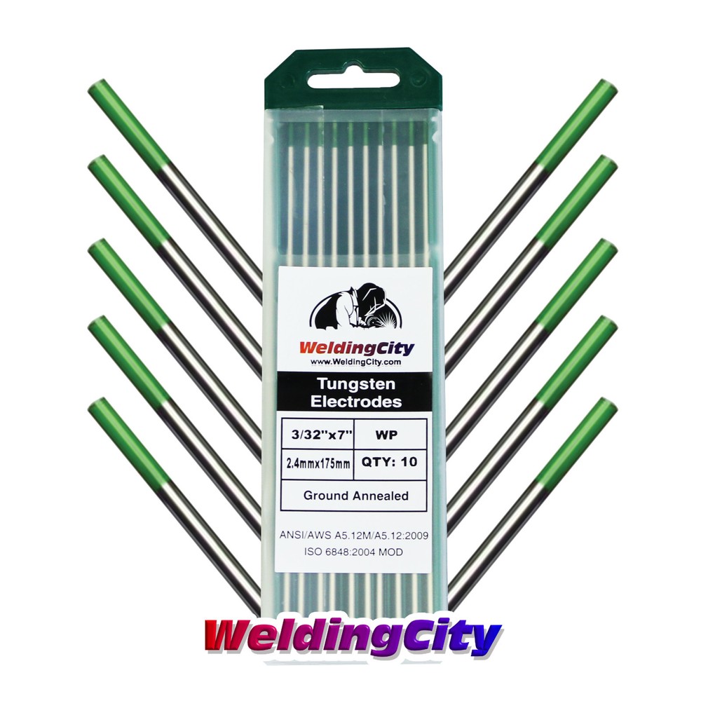 WeldingCity® 10-pk TIG Welding Tungsten Electrode Pure (Green) 3/32″ x 7″ | USA