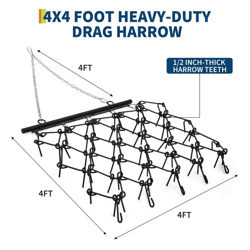 4×4 FT ATV UTV Tractor Drag Harrow Soil Grading Tow-Behind 3/8 1/2 Teeth