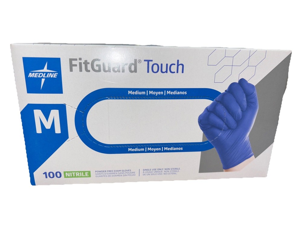Medline FitGuard Touch Nitrile Gloves, 100 Count, Medium, Powder Free NIB