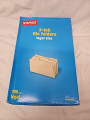 Staples Legal Size 3-Tab Manila 100 Count File Folders New 3 tab box of 100