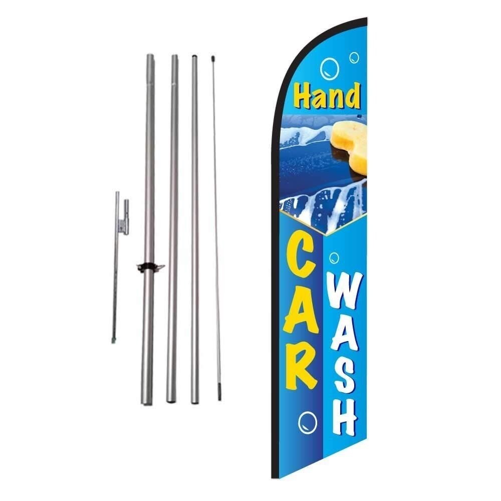 Hand Car Wash Advertising Feather Banner Swooper Flag Sign with Flag Pole Kit…