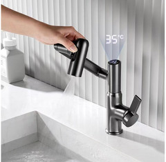 Flexible Swing Arm Faucet, Digital Temperature Display, Hot & Cold Mixer Tap