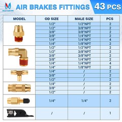 76 Pcs Brass DOT Air Line Fittings Kit Push Lock 2-IN-1 Push to Connect Fittings