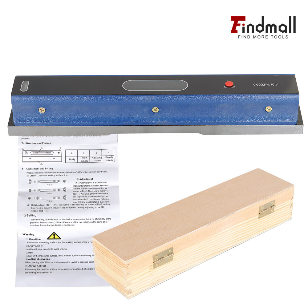 Findmall 12” 300mm Master Precision Level in Fitted Box For Machinist Tool New