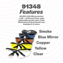 Calabria 91348 BIFOCAL Safety Glasses Z87 Impact Rated Black & Blue Mirror +2.00