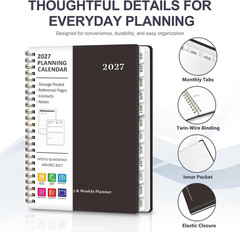 2027 Planner, Hardcover Weekly and Monthly Calendar Planner, January 2027 – Dece