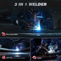 ARCCAPTAIN MIG Welder 135A 3-in-1 Flux Core Gasless MIG/Lift TIG/Stick LED 110V