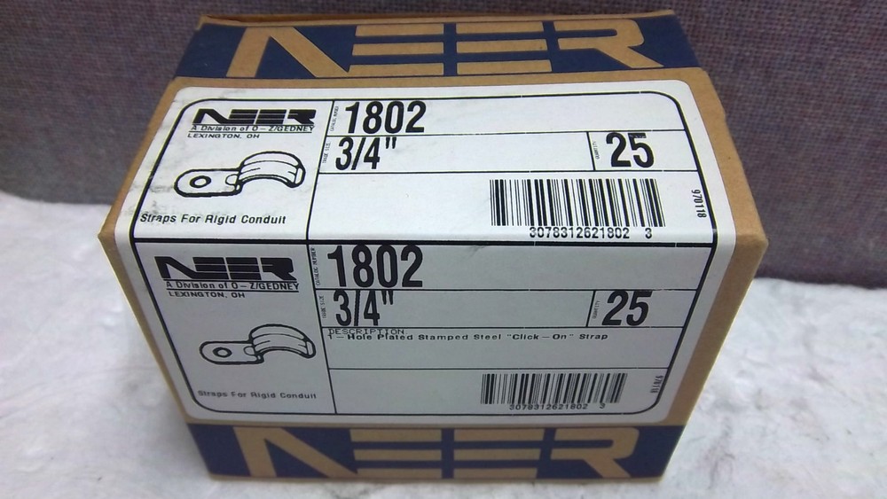 BOX OF 25 NEER O-Z / GEDNEY 3/4″ CONDUIT STRAPS 1802 NEW 1802