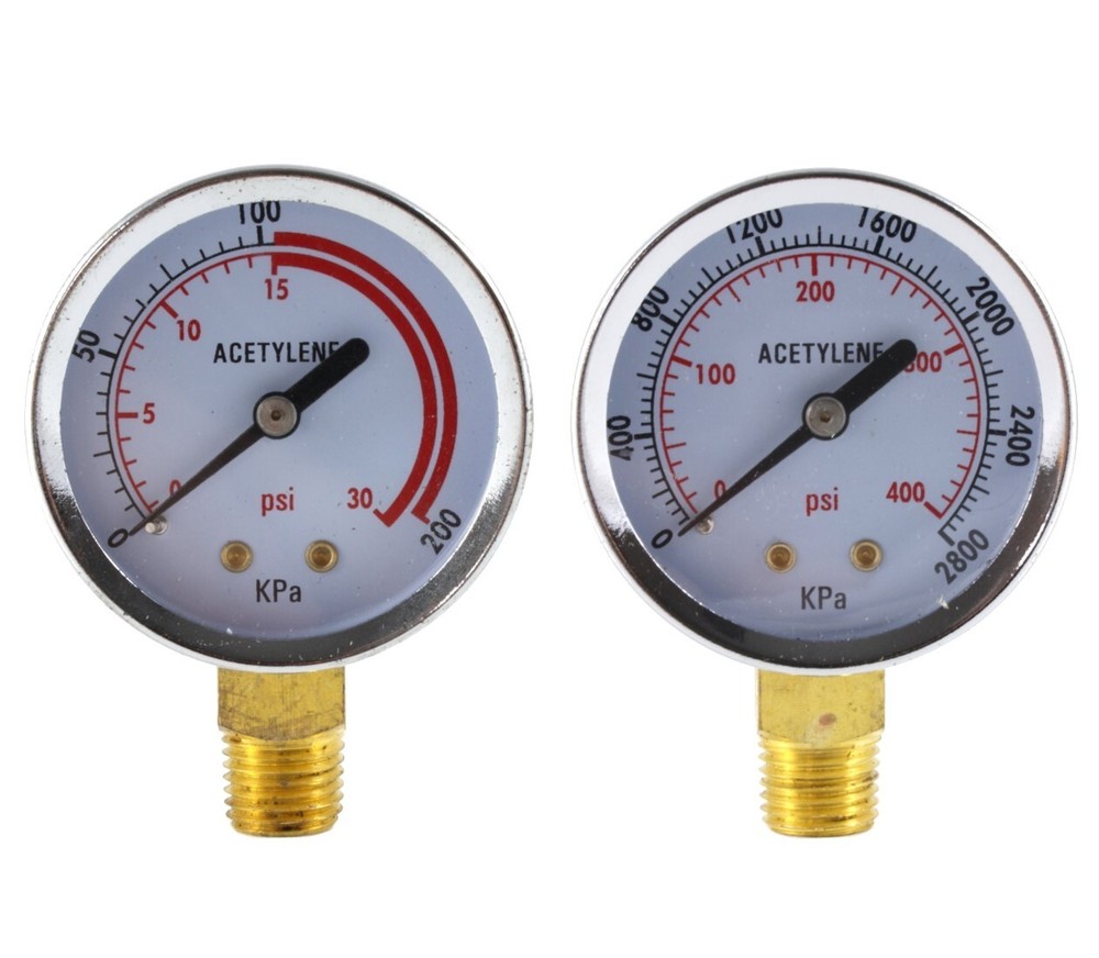 Low and High Pressure Gauges for Acetylene Regulator – 2 inches 1/4″NPT (PAIR)